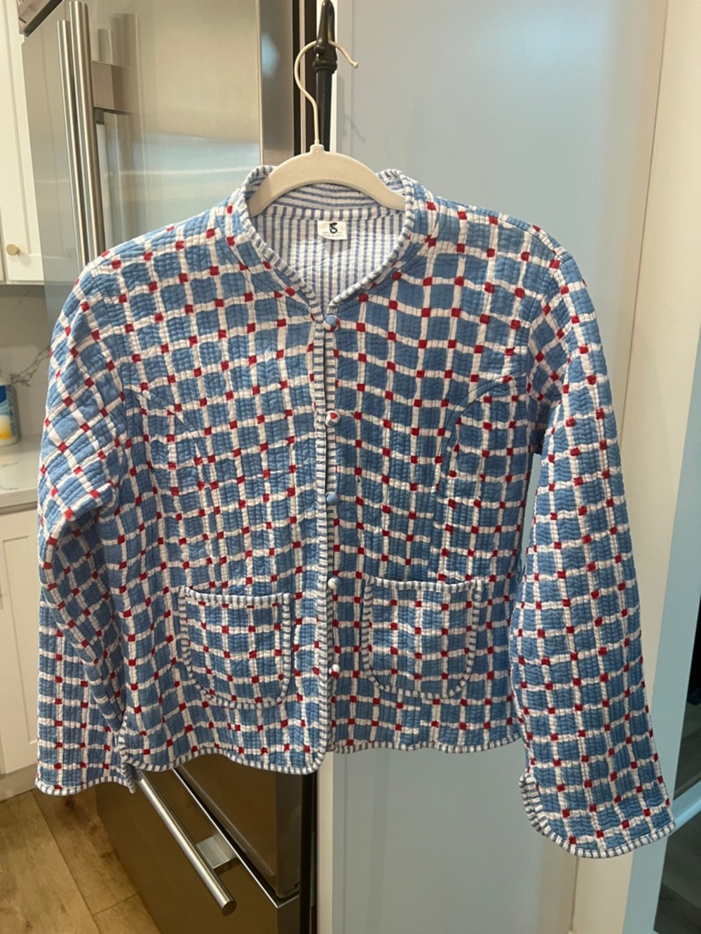 Blue Plaid Quilted Blazer with Red Accents reversible 2 jackets in 1 sz small